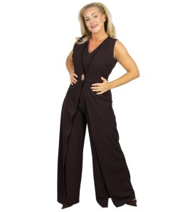 Elegancki kombinezon wieczorowy szerokie nogawki (Brązowy)