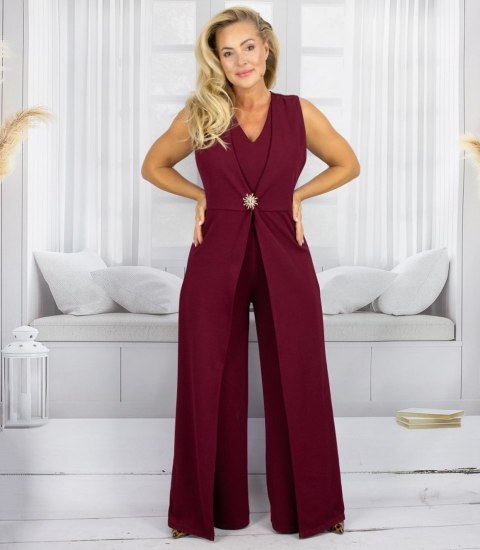 Elegancki kombinezon wieczorowy szerokie nogawki (Czerwony)