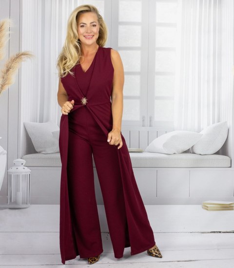 Elegancki kombinezon wieczorowy szerokie nogawki (Czerwony)