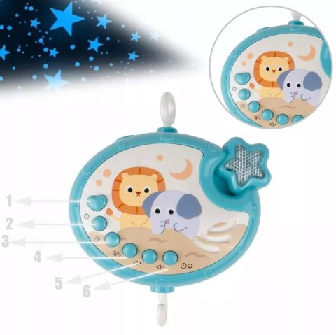 Karuzelka do łóżeczka z pozytywką projektorem pilot timer 360° obrotowa