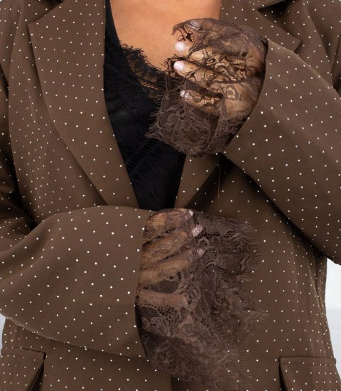 Marynarka oversize cekinowa z koronką na imprezę (Brązowy)