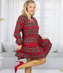 Rozkloszowana kobieca sukienka w kratkę (Czerwony)