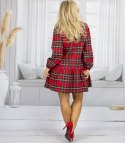 Rozkloszowana kobieca sukienka w kratkę (Czerwony)