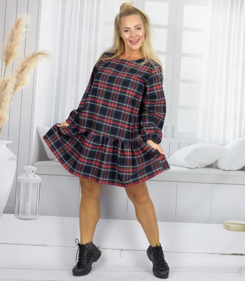 Rozkloszowana kobieca sukienka w kratkę (Wielokolorowy)