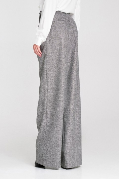 Spodnie z zakładkami wide leg SD116 Grey Melange - Nife - 36
