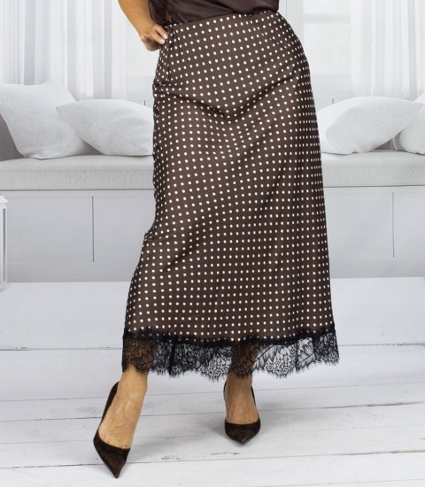 Stylowa spódnica maxi z koronką w groszki (Brązowy)