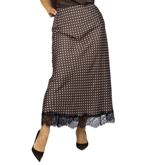 Stylowa spódnica maxi z koronką w groszki (Brązowy)