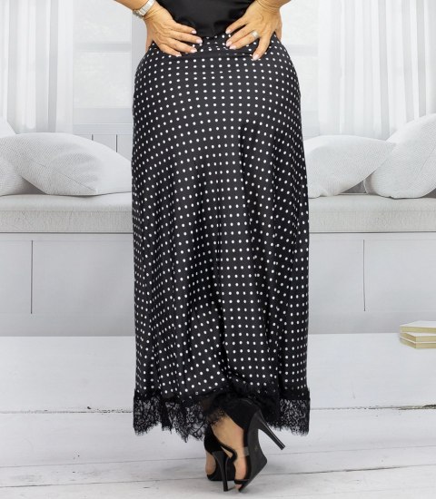 Stylowa spódnica maxi z koronką w groszki (Czarny)