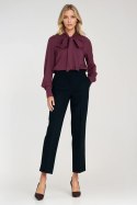 Wiskozowa bluzka z szarfą B204 Śliwka - Nife - 38