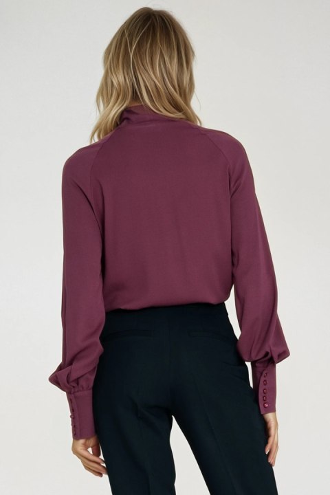 Wiskozowa bluzka z szarfą B204 Śliwka - Nife - 38