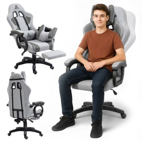 Fotel gamingowy obrotowy "STUDENT" z podnóżkiem i poduszką masującą, szary KO23SZ