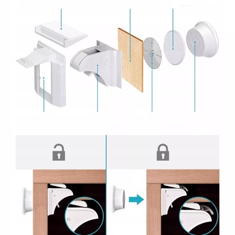 Magnetyczne blokady do mebli i szuflad dla dzieci zestaw 4 + klucz