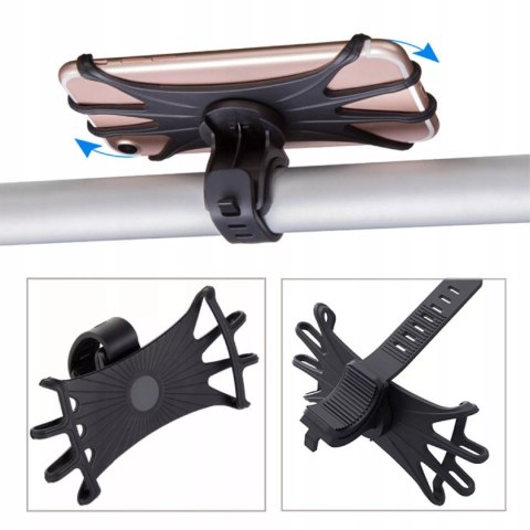 Uchwyt na telefon do roweru obrotowy silikonowy czarny stabilny