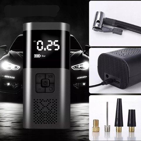 Akumulatorowa pompka elektryczna mini kompresor samochodowy flashlight SOS