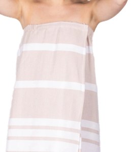 Sauna pareo na rzep z frędzlami w paski (Beżowy)