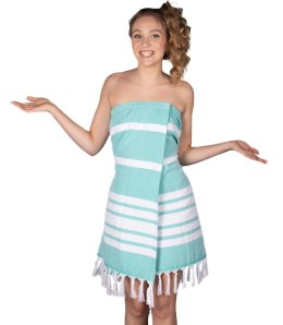 Sauna pareo na rzep z frędzlami w paski (Niebieski)