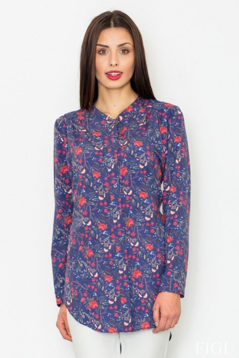Koszula Damska Model M535 Wzór 58 Navy - Figl - S/M Koszula Damska Model M535 Wzór 58 Navy - Figl - S/M