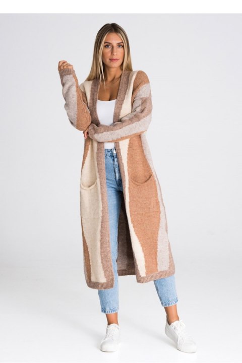 Sweter Kardigan Model M985 Brown/Beige/Ecru - Figl - uniwersalny Sweter Kardigan Model M985 Brown/Beige/Ecru - Figl - uniwersalny