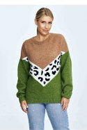 Sweter Damski Model M905 Green/Brown - Figl - uniwersalny Sweter Damski Model M905 Green/Brown - Figl - uniwersalny