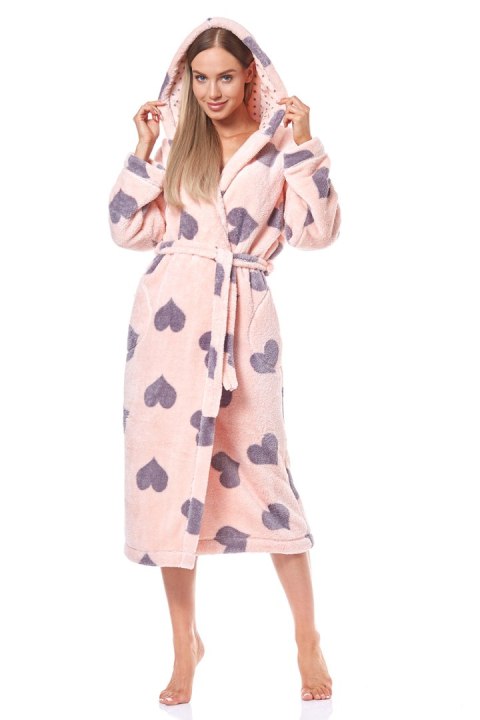 Szlafrok Damski Model Kola Long Apricot Pink/Violet - L&L collection - L Szlafrok Damski Model Kola Long Apricot Pink/Violet - L&L collection - L