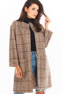 Płaszcz Damski Model A367 Brown Krata - awama - L/XL Płaszcz Damski Model A367 Brown Krata - awama - L/XL