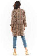 Płaszcz Damski Model A367 Brown Krata - awama - S/M Płaszcz Damski Model A367 Brown Krata - awama - S/M