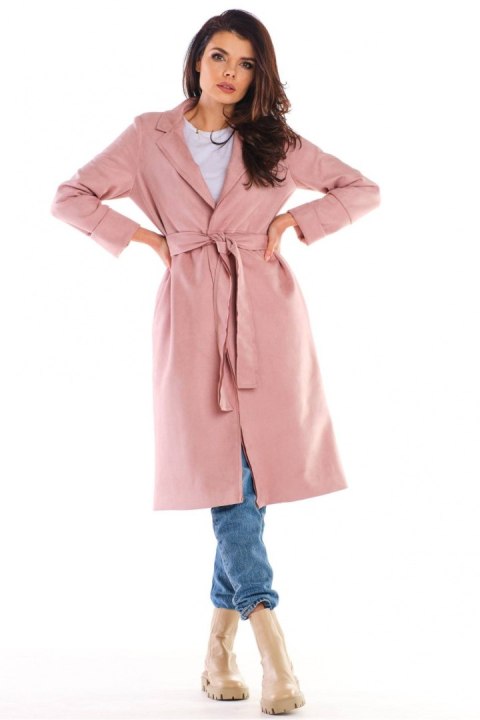 Płaszcz Damski Model A464 Powder Pink - awama - L/XL Płaszcz Damski Model A464 Powder Pink - awama - L/XL