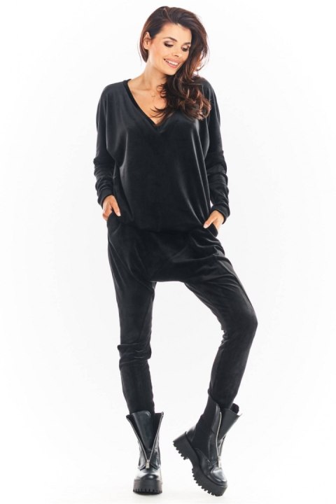 Spodnie Damskie Model A377 Black Welur - awama - S/M