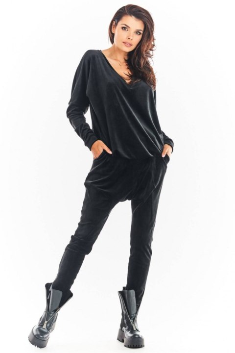 Spodnie Damskie Model A377 Black Welur - awama - S/M Spodnie Damskie Model A377 Black Welur - awama - S/M