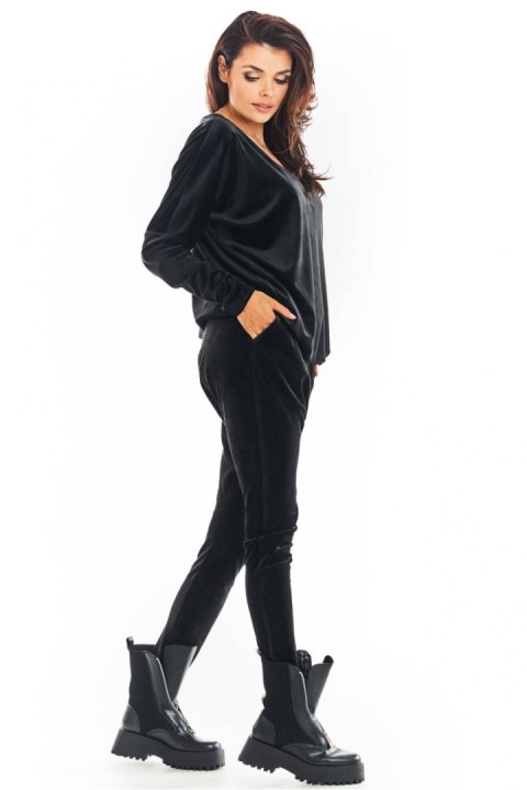 Spodnie Damskie Model A377 Black Welur - awama - S/M Spodnie Damskie Model A377 Black Welur - awama - S/M