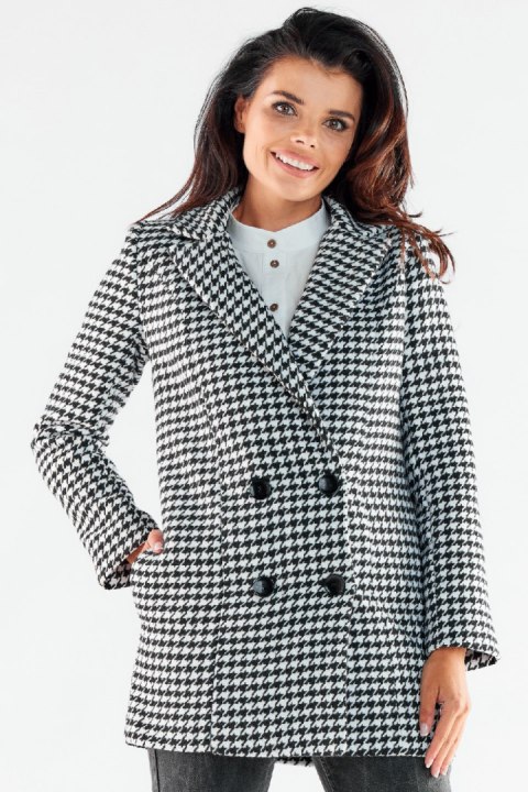 Płaszcz Damski Model A546 Houndstooth - awama - L Płaszcz Damski Model A546 Houndstooth - awama - L