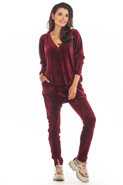 Spodnie Damskie Model A377 Bordo Welur - awama - S/M Spodnie Damskie Model A377 Bordo Welur - awama - S/M