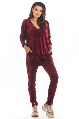Spodnie Damskie Model A377 Bordo Welur - awama - S/M