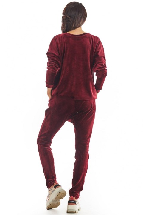Spodnie Damskie Model A377 Bordo Welur - awama - S/M Spodnie Damskie Model A377 Bordo Welur - awama - S/M
