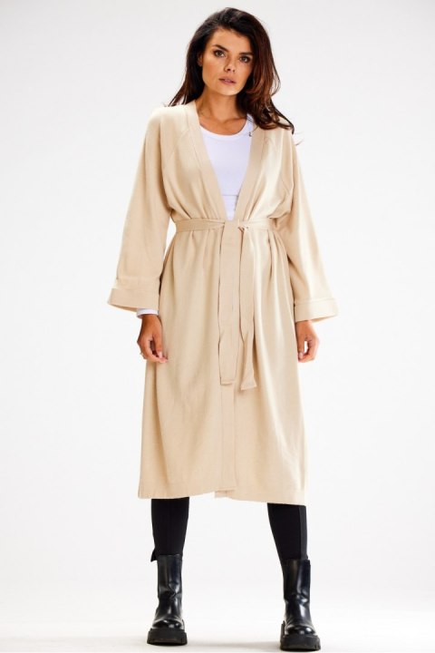 Sweter Kardigan Model A617 Beige - awama - uniwersalny Sweter Kardigan Model A617 Beige - awama - uniwersalny