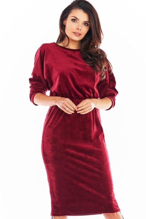 Sukienka Model A405 Welur Bordo - awama - s Sukienka Model A405 Welur Bordo - awama - s
