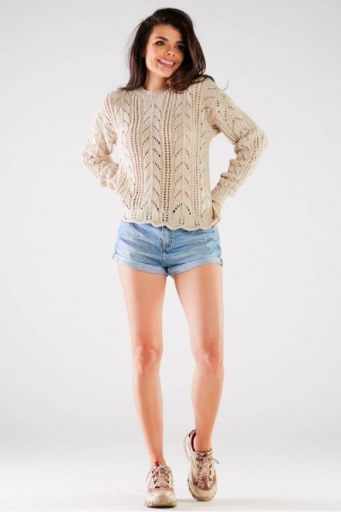 Sweter Damski Model A446 Beige - awama - uniwersalny Sweter Damski Model A446 Beige - awama - uniwersalny