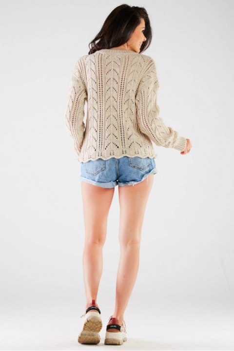 Sweter Damski Model A446 Beige - awama - uniwersalny Sweter Damski Model A446 Beige - awama - uniwersalny