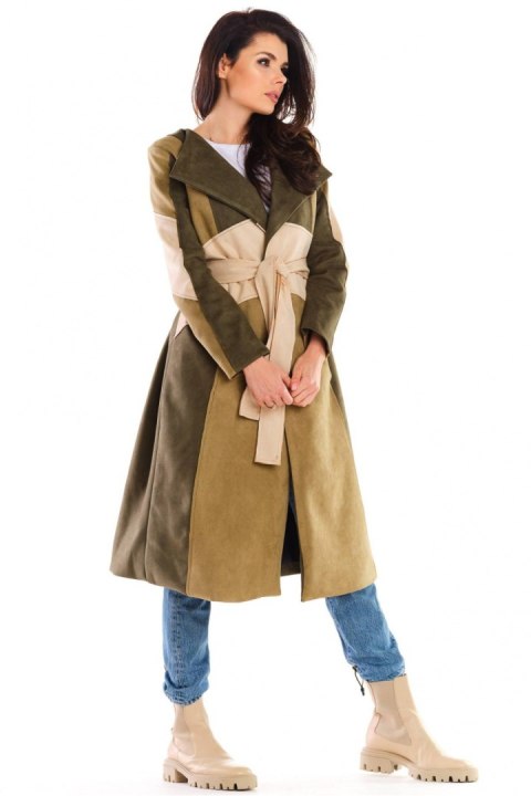 Płaszcz Damski Model A463 Khaki - awama - L/XL Płaszcz Damski Model A463 Khaki - awama - L/XL