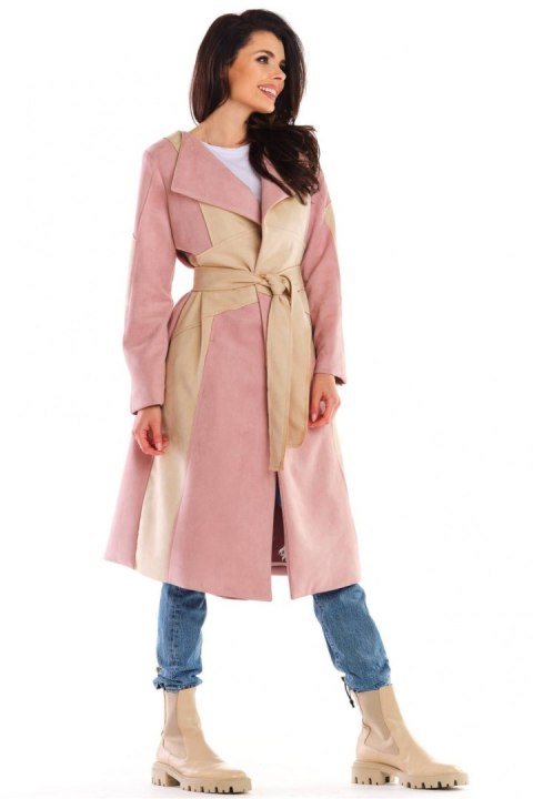 Płaszcz Damski Model A463 Powder Pink - awama - S/M Płaszcz Damski Model A463 Powder Pink - awama - S/M