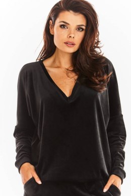 Bluza Damska Model A376 Black Welur - awama - uniwersalny