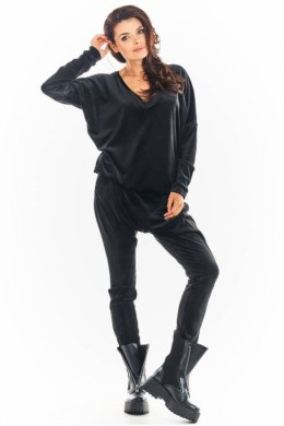 Bluza Damska Model A376 Black Welur - awama - uniwersalny