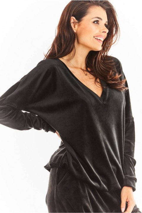 Bluza Damska Model A376 Black Welur - awama - uniwersalny Bluza Damska Model A376 Black Welur - awama - uniwersalny
