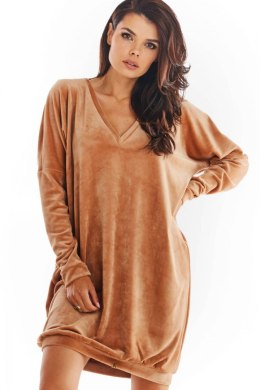 Sukienka Model A378 Beige Welur - awama - uniwersalny