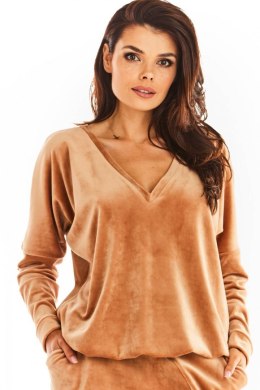 Bluza Damska Model A376 Beige Welur - awama - uniwersalny
