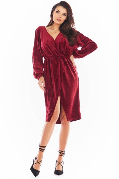 Sukienka Model A406 Welur Bordo - awama - XL Sukienka Model A406 Welur Bordo - awama - XL
