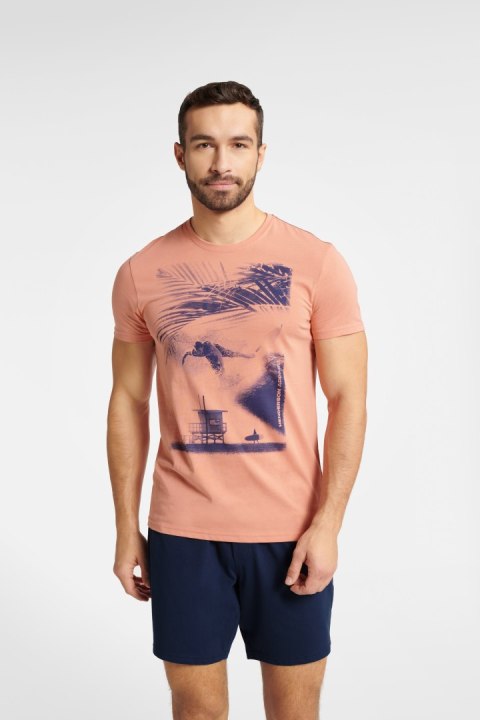Piżama Męska Model Fearless 40685-24X Brzoskwinia/Navy - Henderson - M