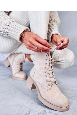 Botki sznurowane na obcasie MAYFIELD BEIGE - Inello - 41