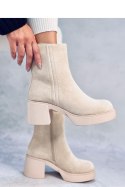 Botki na stabilnym obcasie RUFFIN BEIGE - Inello - 40 Botki na stabilnym obcasie RUFFIN BEIGE - Inello - 40