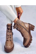 Botki na obcasie sznurowane BROOKS KHAKI - Inello - 38 Botki na obcasie sznurowane BROOKS KHAKI - Inello - 38